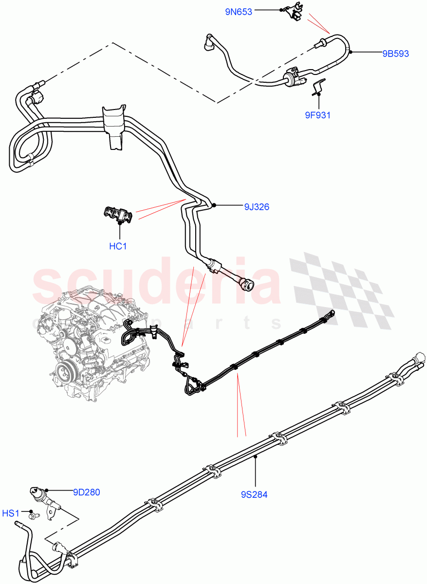 Fuel Lines (Front And Middle Section) (3.0L DOHC GDI SC V6 PETROL) of Land Rover Land Rover Range Rover Velar (2017+) [3.0 DOHC GDI SC V6 Petrol]