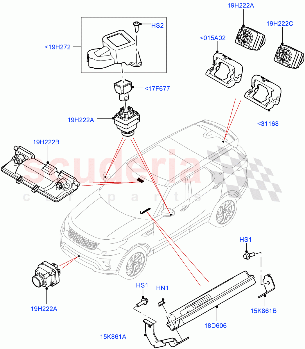 Camera Equipment (Nitra Plant Build) ((V) FROMK2000001, (V) TOL2999999) of Land Rover Land Rover Discovery 5 (2017+) [3.0 Diesel 24V DOHC TC]