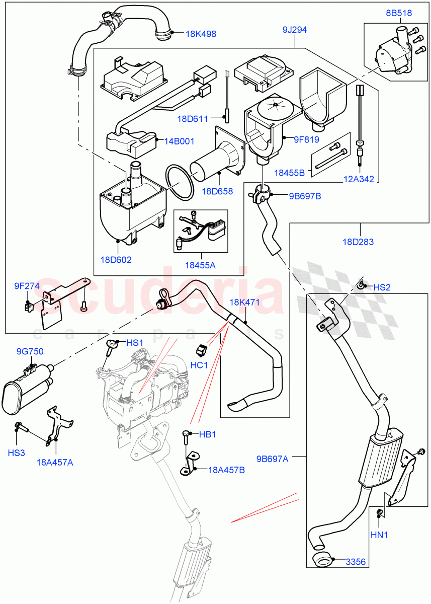 Auxiliary Fuel Fired Pre-Heater (Heater Components) (3.0L DOHC GDI SC V6 PETROL, With Fuel Fired Heater, 5.0L OHC SGDI SC V8 Petrol - AJ133, 5.0L OHC SGDI NA V8 Petrol - AJ133) ((V) FROMGA255069, (V) TOHA999999) of Land Rover Land Rover Range Rover (2012-2021) [3.0 I6 Turbo Petrol AJ20P6]