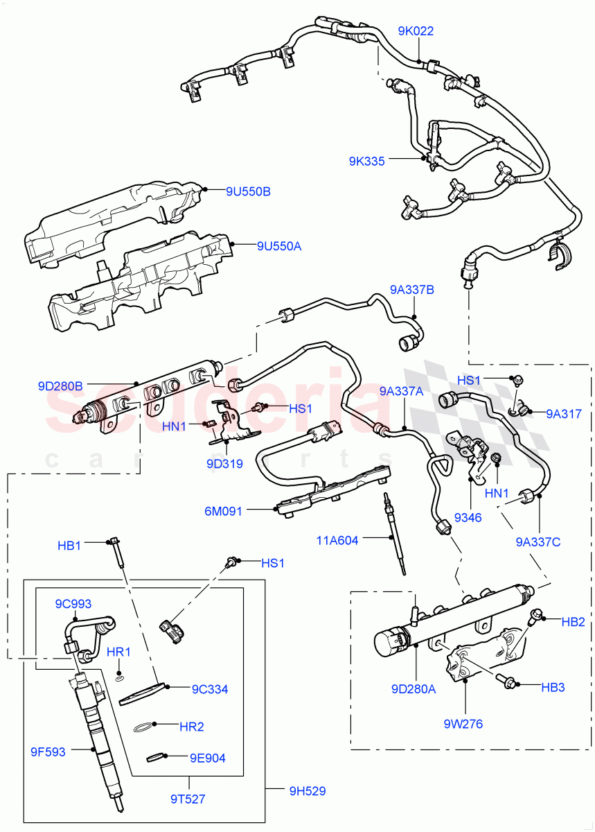 Fuel Injectors And Pipes (Solihull Plant Build) (3.0 V6 Diesel) ((V) FROMAA000001) of Land Rover Land Rover Range Rover Sport (2014+) [3.0 Diesel 24V DOHC TC]