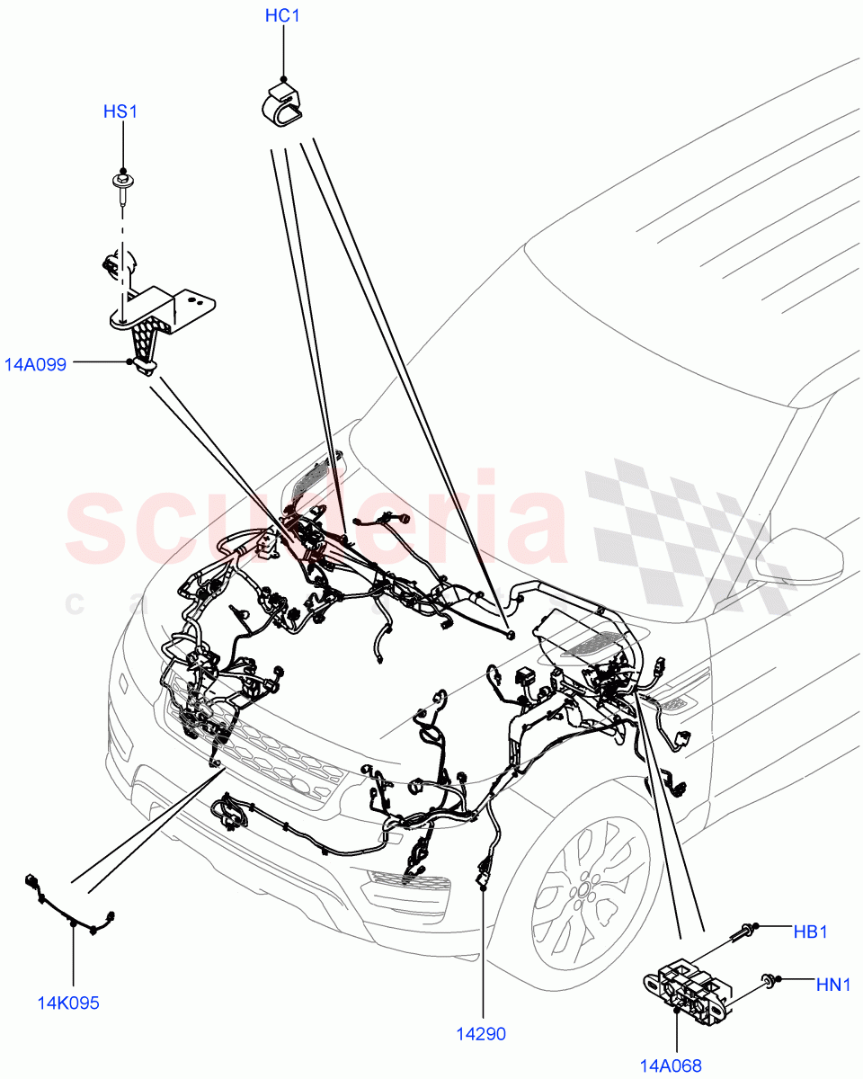 Electrical Wiring - Engine And Dash (Engine Compartment) ((V) FROMFA000001, (V) TOGA999999) of Land Rover Land Rover Range Rover Sport (2014+) [3.0 Diesel 24V DOHC TC]