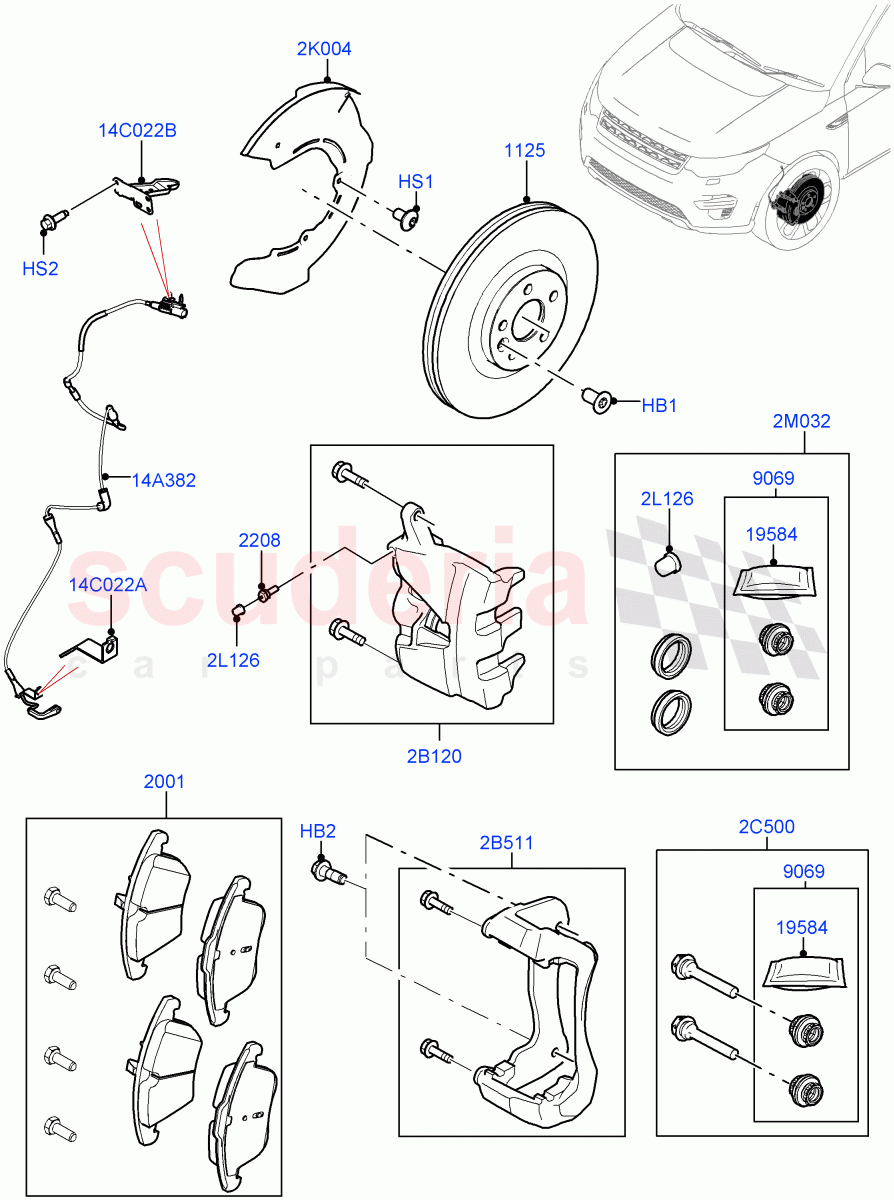 Front Brake Discs And Calipers (Itatiaia (Brazil), Disc And Caliper Size-Frt 18/RR 16, Disc And Caliper Size-Frt 18/RR 17, Front Disc And Caliper Size 18) ((V) FROMJT000001) of Land Rover Land Rover Discovery Sport (2015+) [2.2 Single Turbo Diesel]