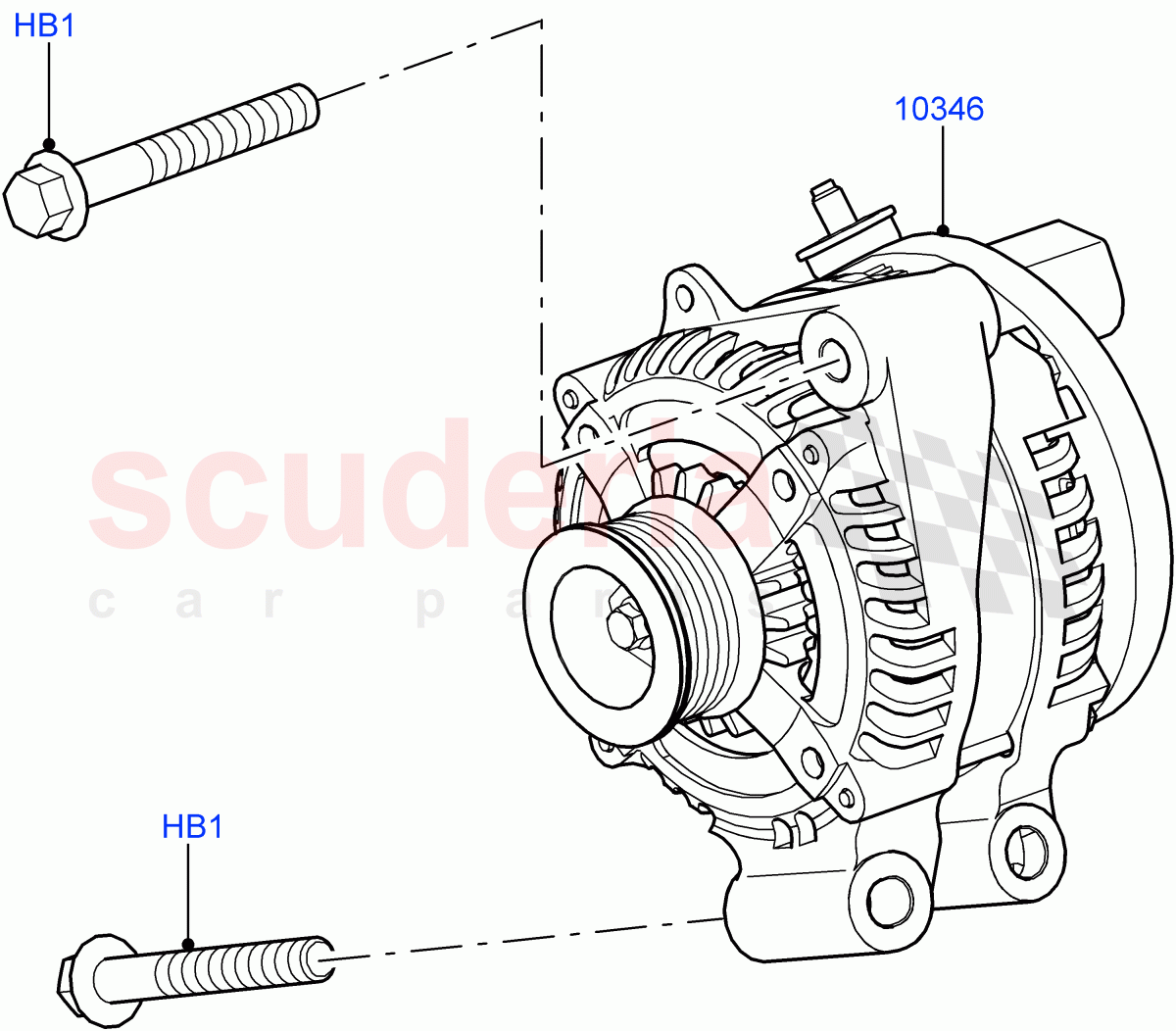 Alternator And Mountings (3.0L DOHC GDI SC V6 PETROL, 5.0L P AJ133 DOHC CDA S/C Enhanced) of Land Rover Land Rover Range Rover Velar (2017+) [3.0 DOHC GDI SC V6 Petrol]