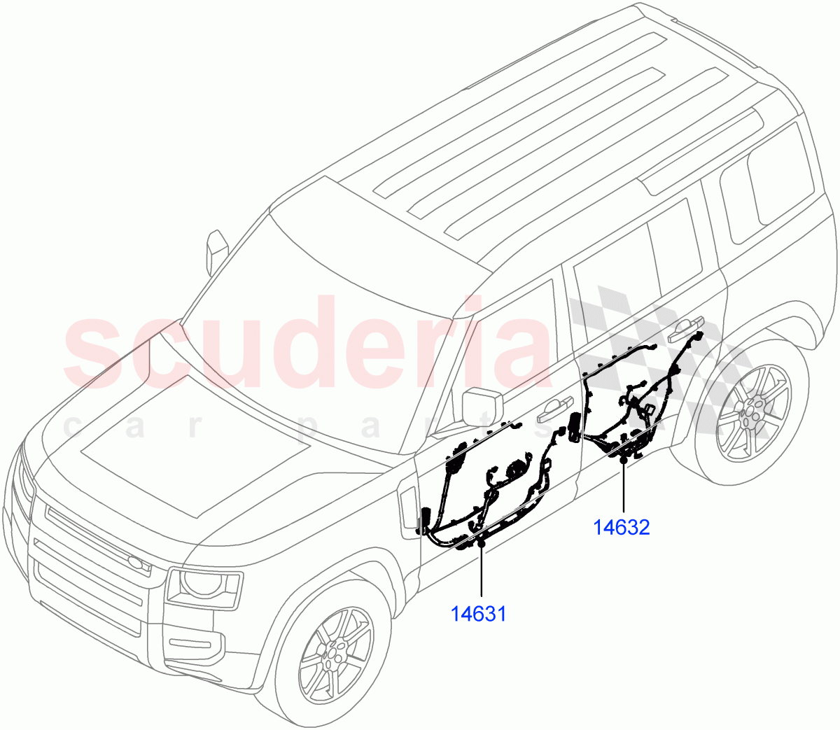 Wiring - Body Closures (Front And Rear Doors) (5 Door, Standard Wheelbase) of Land Rover Land Rover Defender (2020+) [3.0 I6 Turbo Petrol AJ20P6]