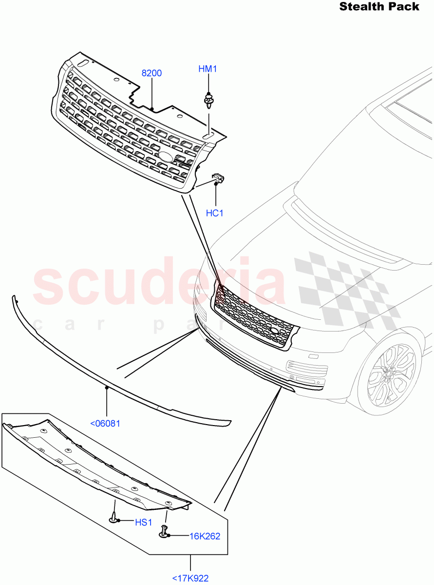 Radiator Grille And Front Bumper (Stealth Pack) ((V) FROMEA000001, (V) TOHA999999) of Land Rover Land Rover Range Rover (2012-2021) [2.0 Turbo Petrol GTDI]