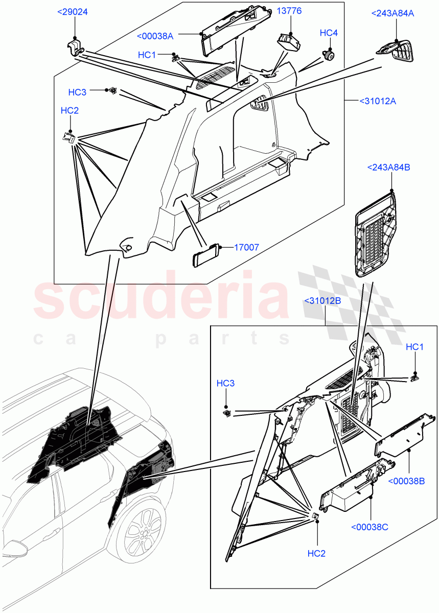Side Trim (Luggage Compartment) (Halewood (UK), With 60/40 Manual Fold Thru Rr Seat, Less Chiller Unit) of Land Rover Land Rover Discovery Sport (2015+) [2.2 Single Turbo Diesel]