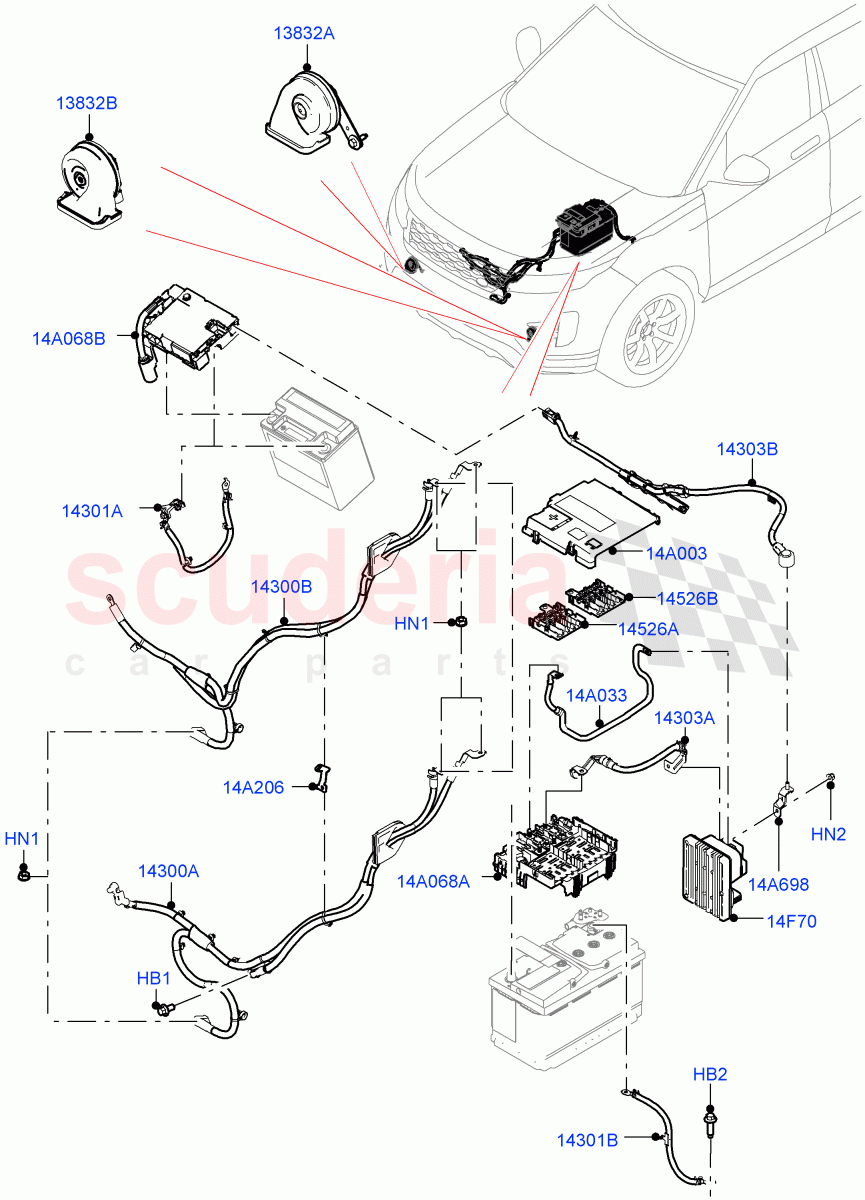 Battery Cables And Horn (Changsu (China)) of Land Rover Land Rover Range Rover Evoque (2019+) [2.0 Turbo Diesel]