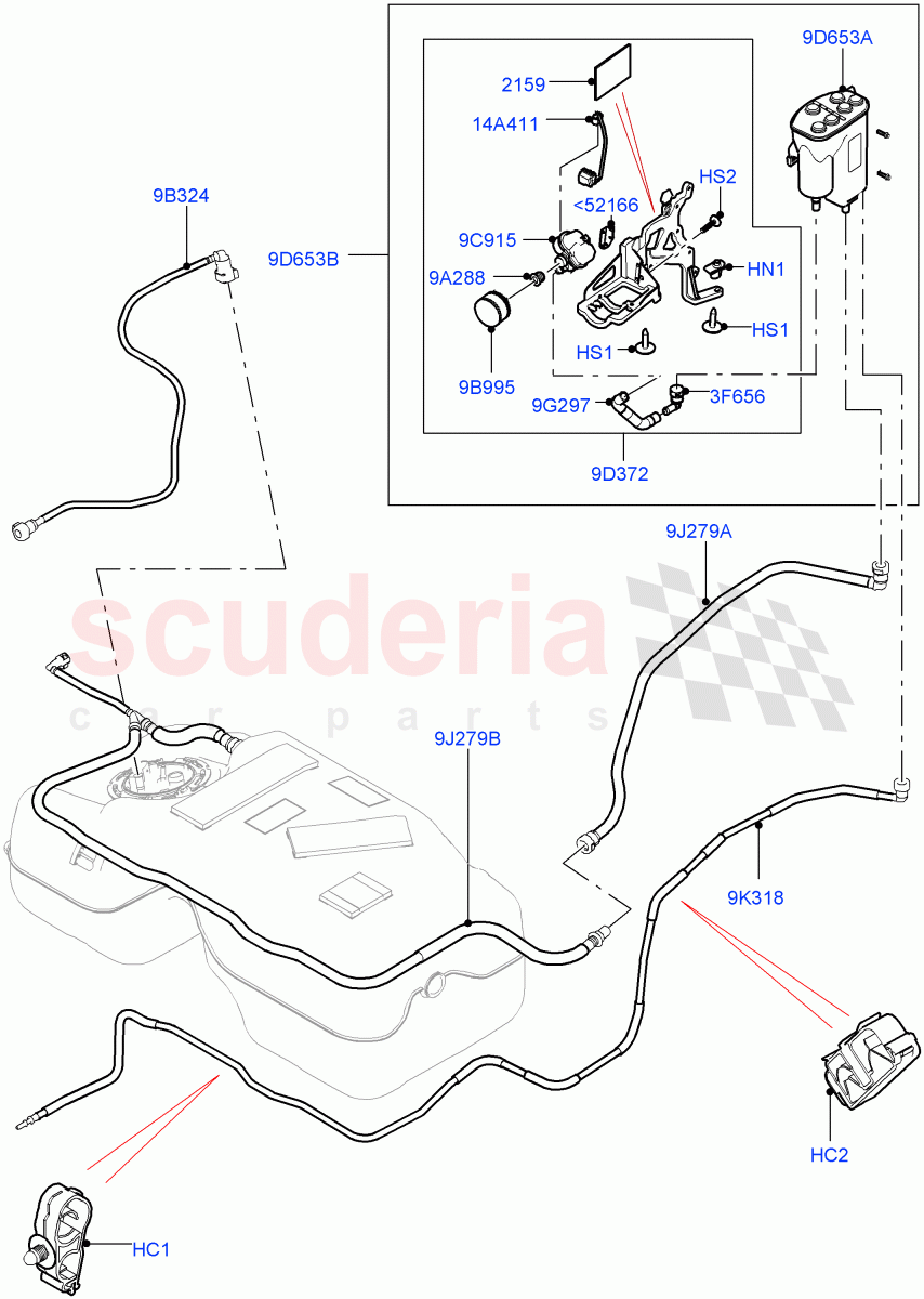 Fuel Lines (Rear, Middle East And North Africa (MENA) Markets) (2.0L 16V TIVCT T/C 240PS Petrol, EU2, Halewood (UK), Fuel Tank Filler Neck - Unleaded) of Land Rover Land Rover Discovery Sport (2015+) [2.0 Turbo Petrol GTDI]
