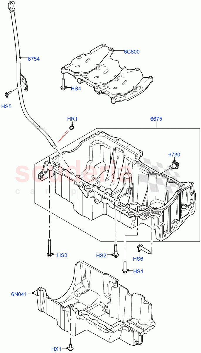 Oil Pan/Oil Level Indicator (2.0L I4 High DOHC AJ200 Petrol, Changsu (China), 2.0L I4 Mid DOHC AJ200 Petrol) of Land Rover Land Rover Range Rover Evoque (2012-2018) [2.0 Turbo Petrol AJ200P]