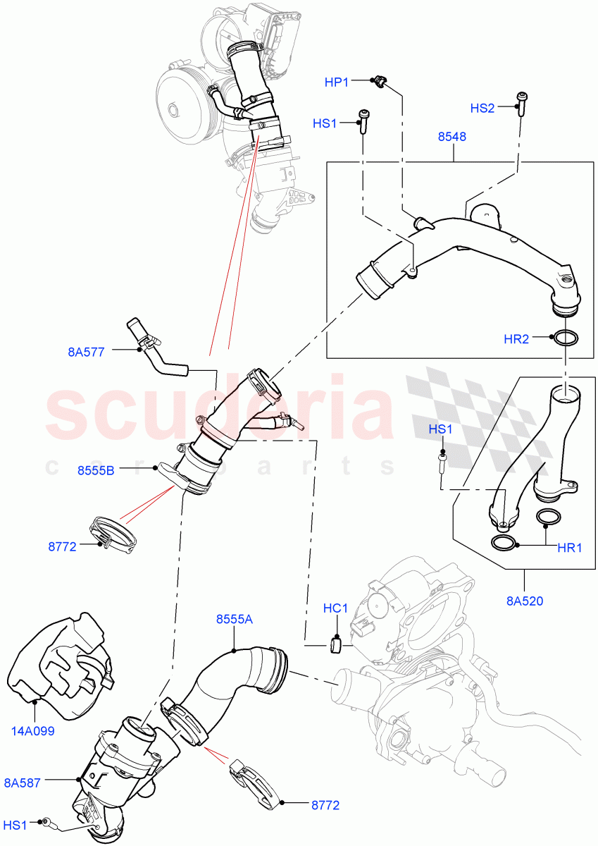 Thermostat/Housing & Related Parts (Solihull Plant Build) (3.0L DOHC GDI SC V6 PETROL) ((V) FROMGA000001) of Land Rover Land Rover Discovery 5 (2017+) [3.0 DOHC GDI SC V6 Petrol]