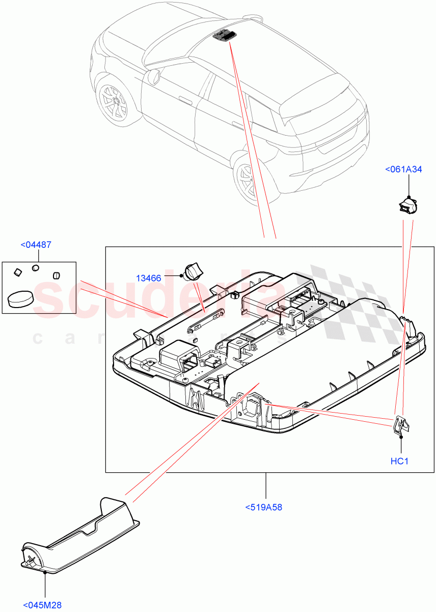 Console - Overhead (Halewood (UK)) of Land Rover Land Rover Range Rover Evoque (2019+) [1.5 I3 Turbo Petrol AJ20P3]