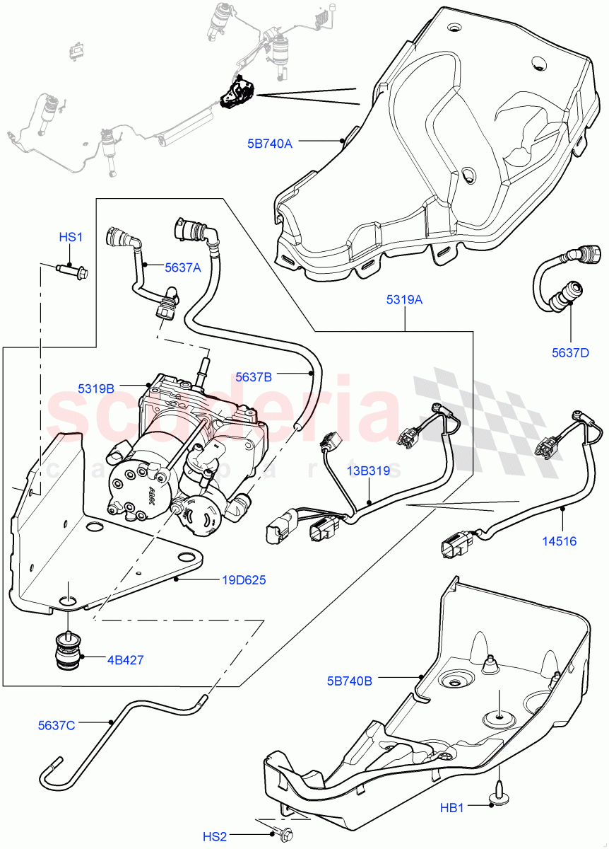 Air Suspension Compressor And Lines (Compressor Assy, 'AMK' Compressor) ((V) FROMBA708255, (V) TOCA725268) of Land Rover Land Rover Range Rover Sport (2010-2013) [5.0 OHC SGDI NA V8 Petrol]