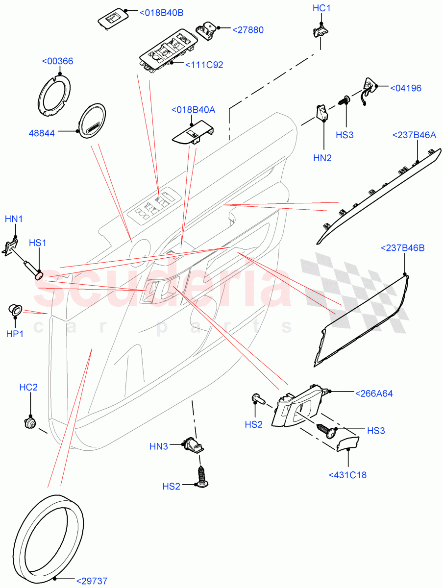 Front Door Trim Installation (Solihull Plant Build) ((V) FROMHA000001) of Land Rover Land Rover Discovery 5 (2017+) [3.0 I6 Turbo Diesel AJ20D6]