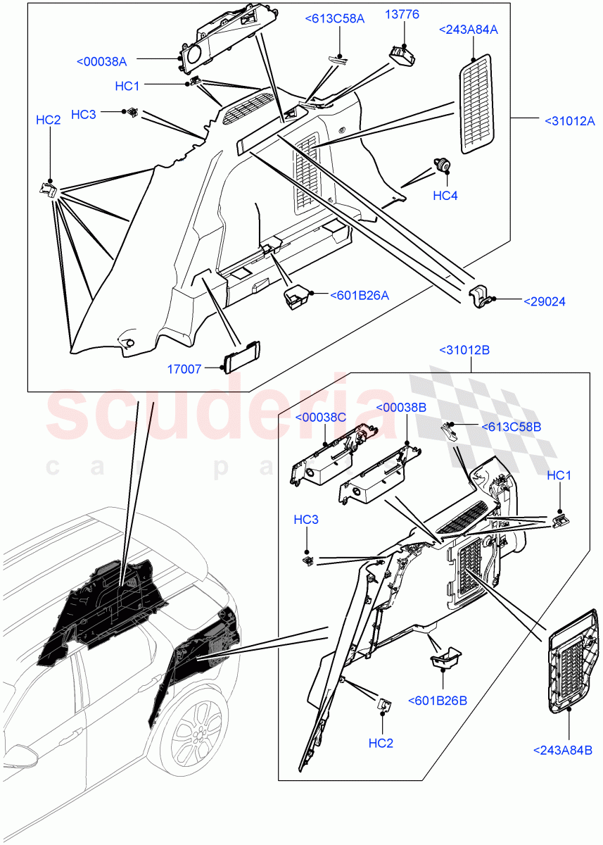 Side Trim (Luggage Compartment) (Halewood (UK), 60/40 Load Through With Slide, Climate Control - Chiller Unit) of Land Rover Land Rover Discovery Sport (2015+) [2.2 Single Turbo Diesel]