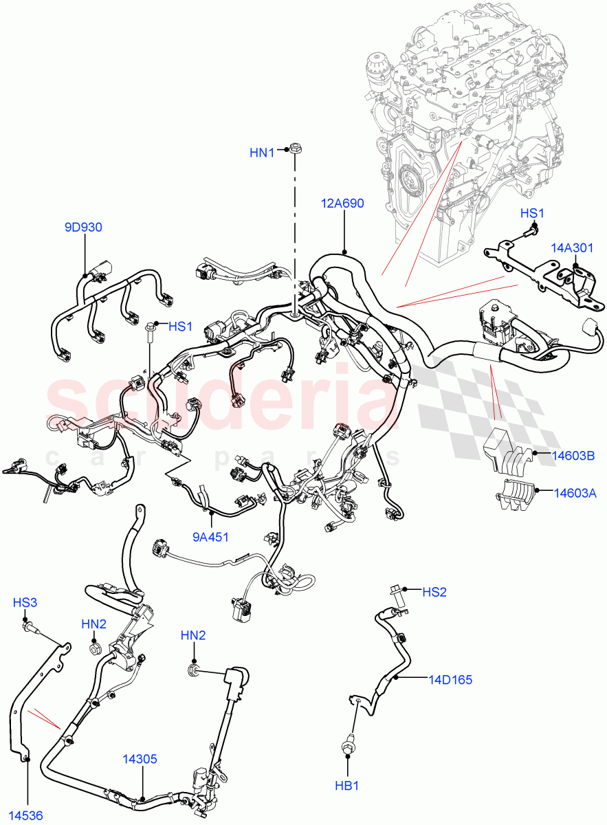 Engine Harness (2.0L I4 Mid DOHC AJ200 Petrol, 2.0L I4 High DOHC AJ200 Petrol) ((V) TOLA999999) of Land Rover Land Rover Range Rover Velar (2017+) [3.0 I6 Turbo Petrol AJ20P6]