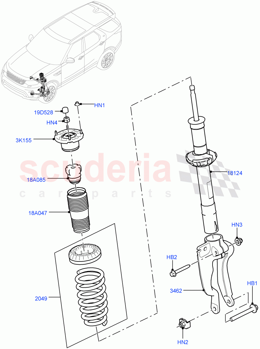 Front Suspension Struts And Springs (Solihull Plant Build) (With Standard Duty Coil Spring Susp) ((V) FROMHA000001) of Land Rover Land Rover Discovery 5 (2017+) [3.0 DOHC GDI SC V6 Petrol]