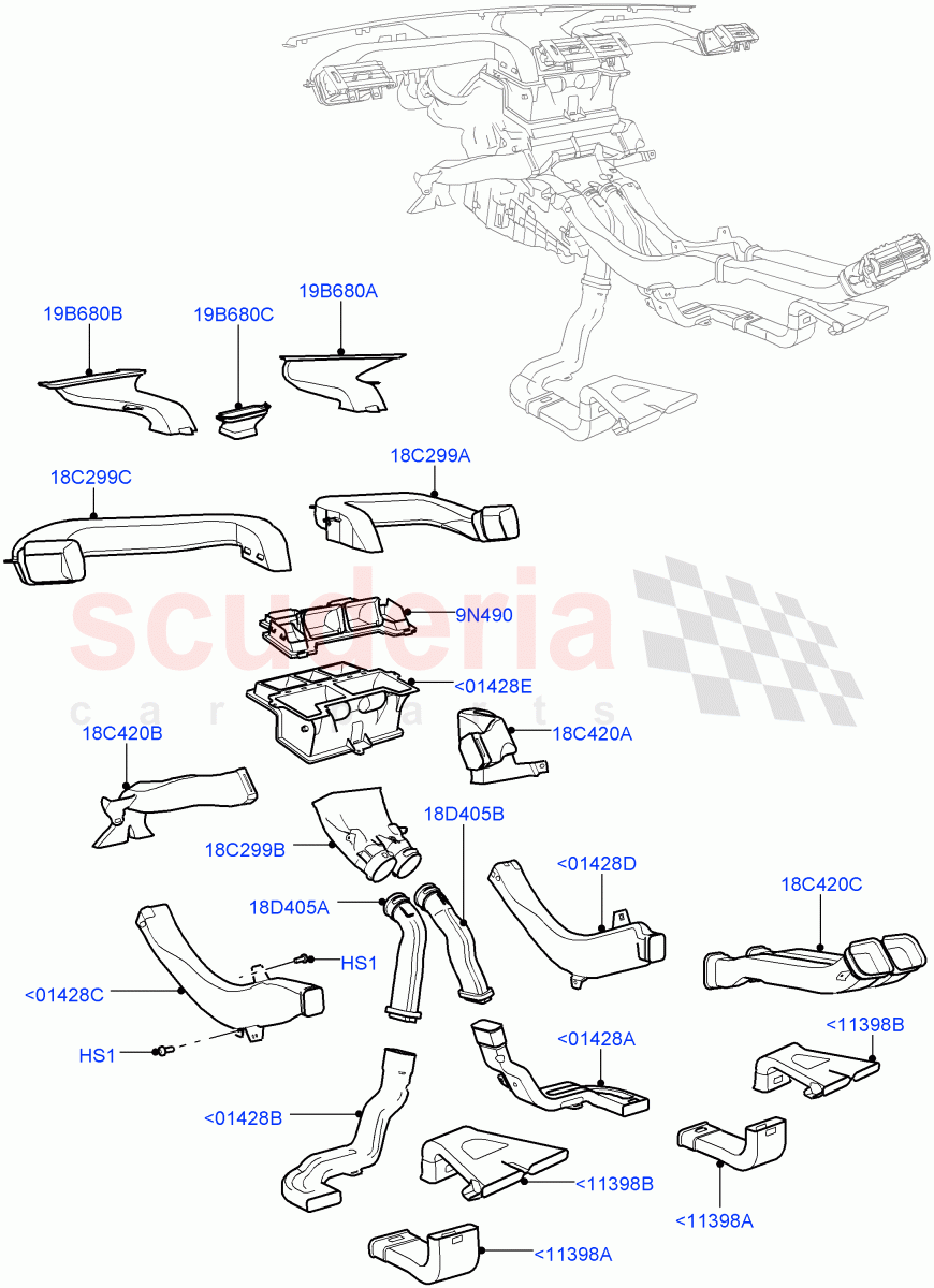 Air Vents, Louvres And Ducts (Internal Components) (Itatiaia (Brazil), Less Head Up Display) ((V) FROMGT000001) of Land Rover Land Rover Range Rover Evoque (2012-2018) [2.0 Turbo Petrol AJ200P]