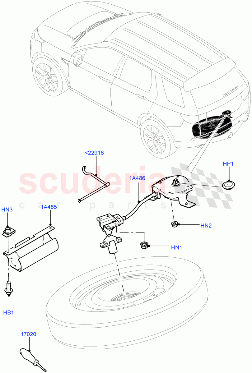 Spare Wheel Carrier (Changsu (China), With 3rd Row Double Seat, With 7 Seat Configuration, Third Row Dual Individual Seat) ((V) FROMFG000001) of Land Rover Land Rover Discovery Sport (2015+) [2.0 Turbo Diesel AJ21D4]