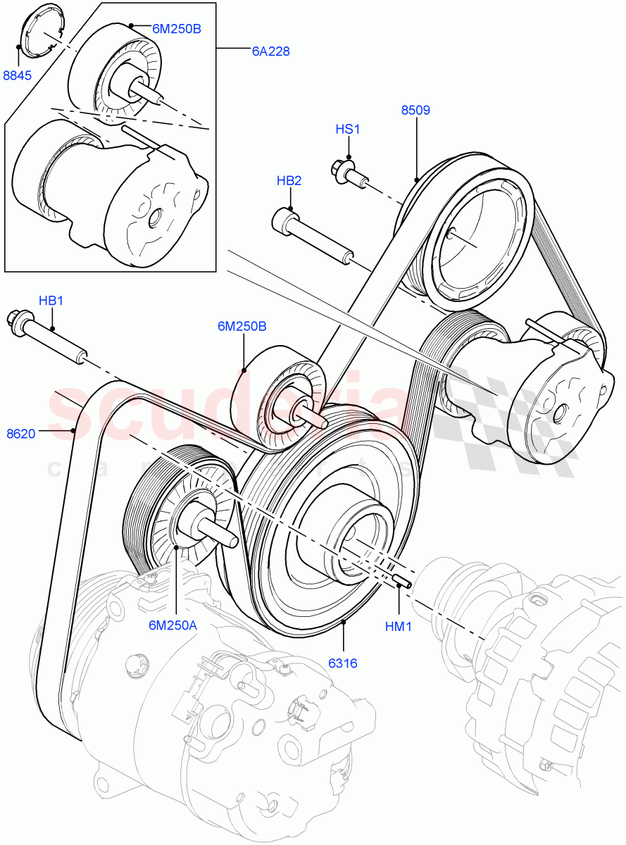 Pulleys And Drive Belts (2.0L I4 DSL HIGH DOHC AJ200, Halewood (UK), 2.0L I4 DSL MID DOHC AJ200) of Land Rover Land Rover Discovery Sport (2015+) [2.0 Turbo Diesel]