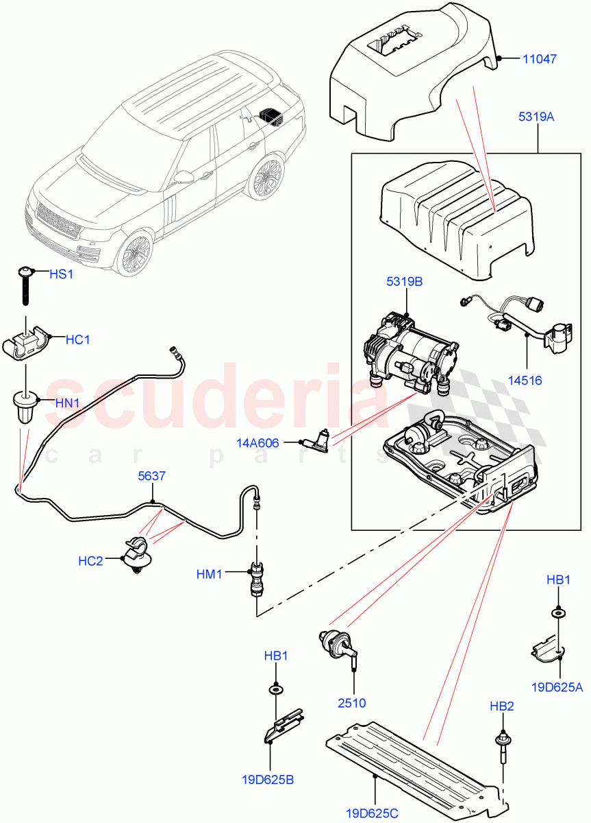Air Suspension Compressor And Lines of Land Rover Land Rover Range Rover (2012-2021) [3.0 Diesel 24V DOHC TC]