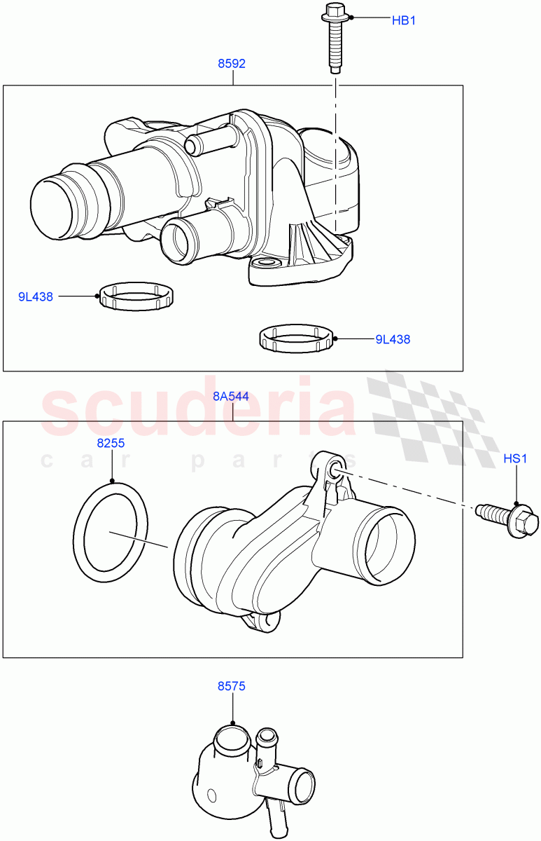 Thermostat/Housing & Related Parts (Lion Diesel 2.7 V6 (140KW)) ((V) TO9A999999) of Land Rover Land Rover Range Rover Sport (2005-2009) [2.7 Diesel V6]