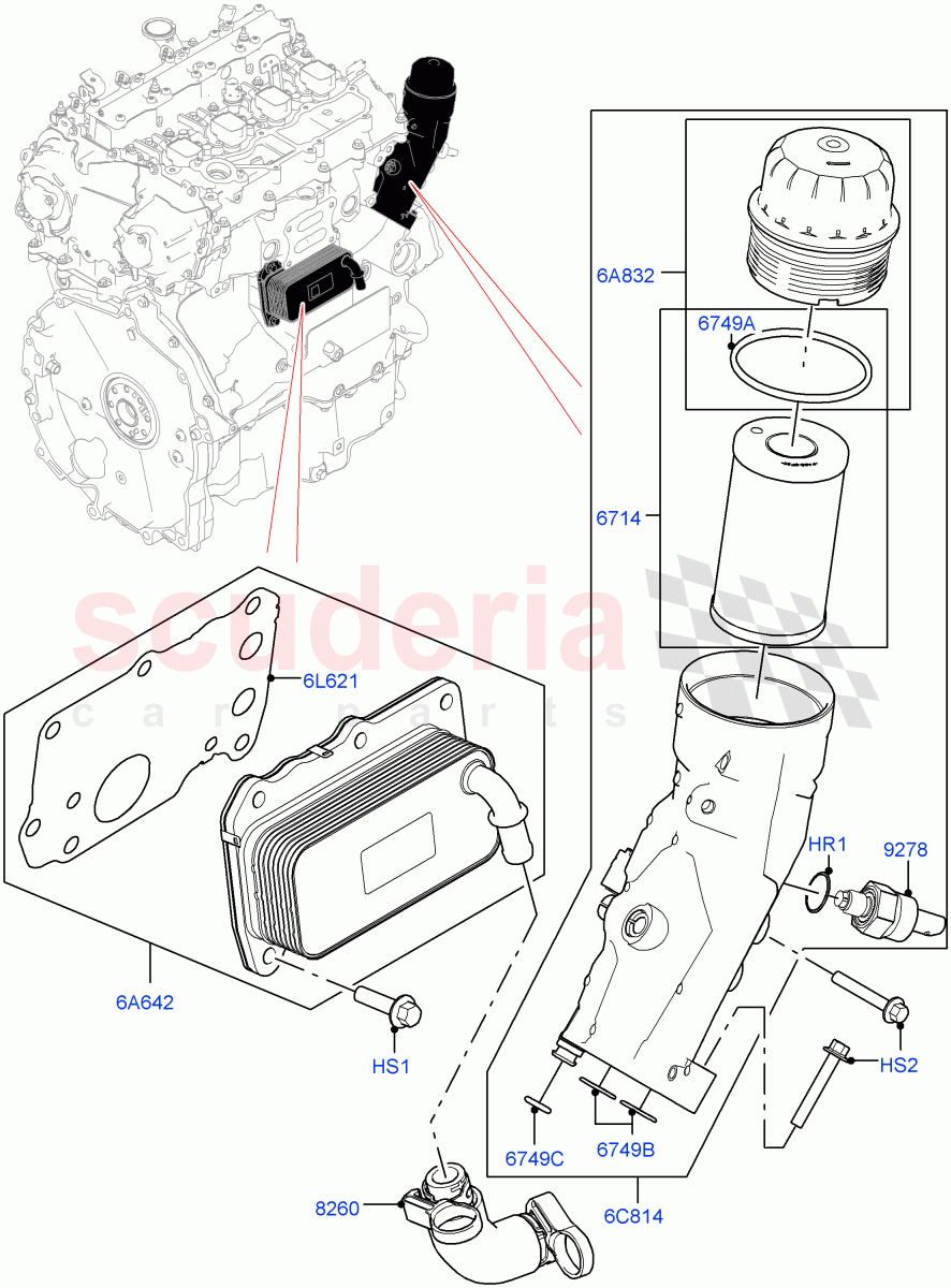 Oil Cooler And Filter (2.0L I4 Mid DOHC AJ200 Petrol, Itatiaia (Brazil), 2.0L I4 Mid AJ200 Petrol E100) ((V) FROMJT000001) of Land Rover Land Rover Discovery Sport (2015+) [2.0 Turbo Petrol AJ200P]