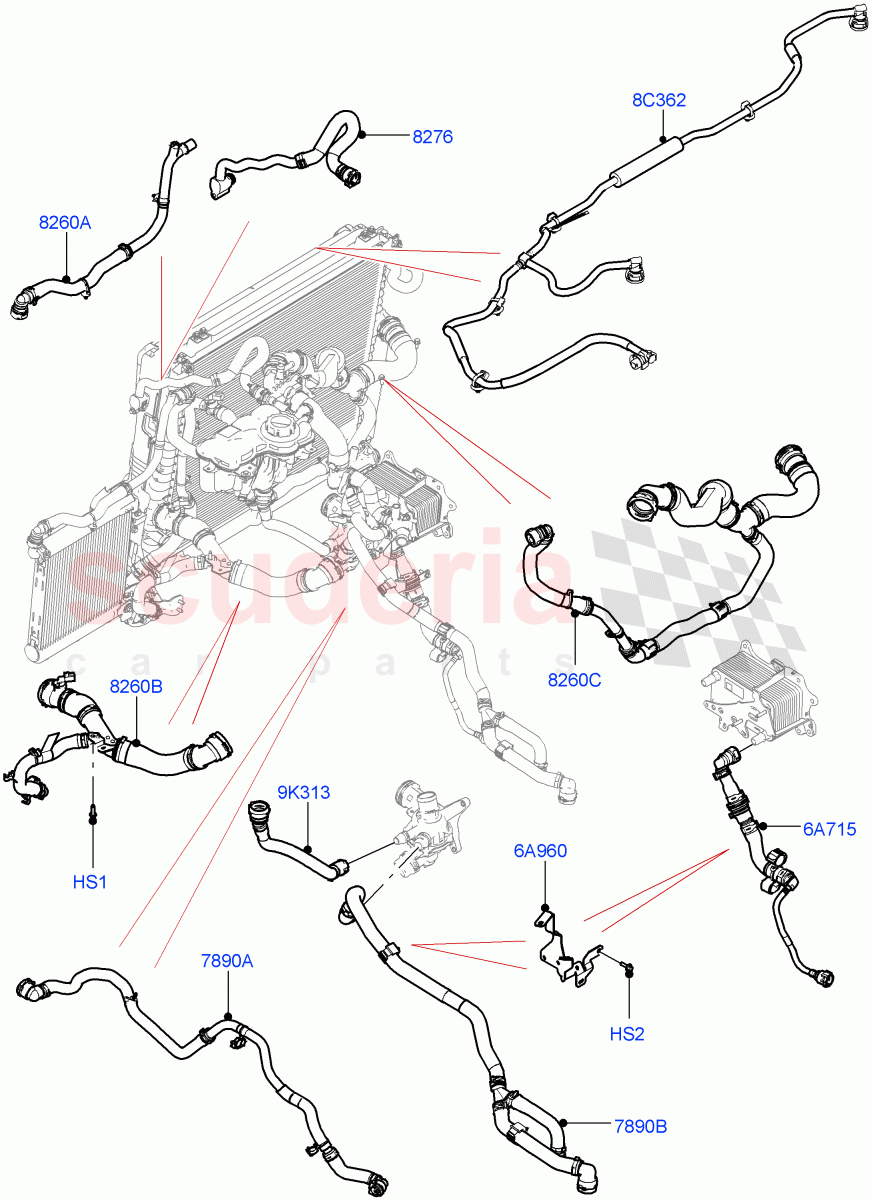 Cooling System Pipes And Hoses (3.0L AJ20D6 Diesel High) ((V) FROMMA000001) of Land Rover Land Rover Range Rover Velar (2017+) [3.0 I6 Turbo Diesel AJ20D6]