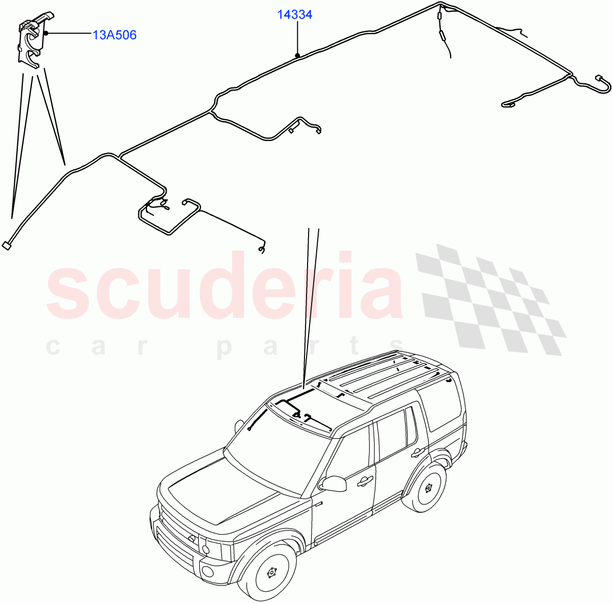 Electrical Wiring - Body And Rear (Roof) (With 2 Seat Configuration) ((V) FROMAA000001) of Land Rover Land Rover Discovery 4 (2010-2016) [3.0 DOHC GDI SC V6 Petrol]