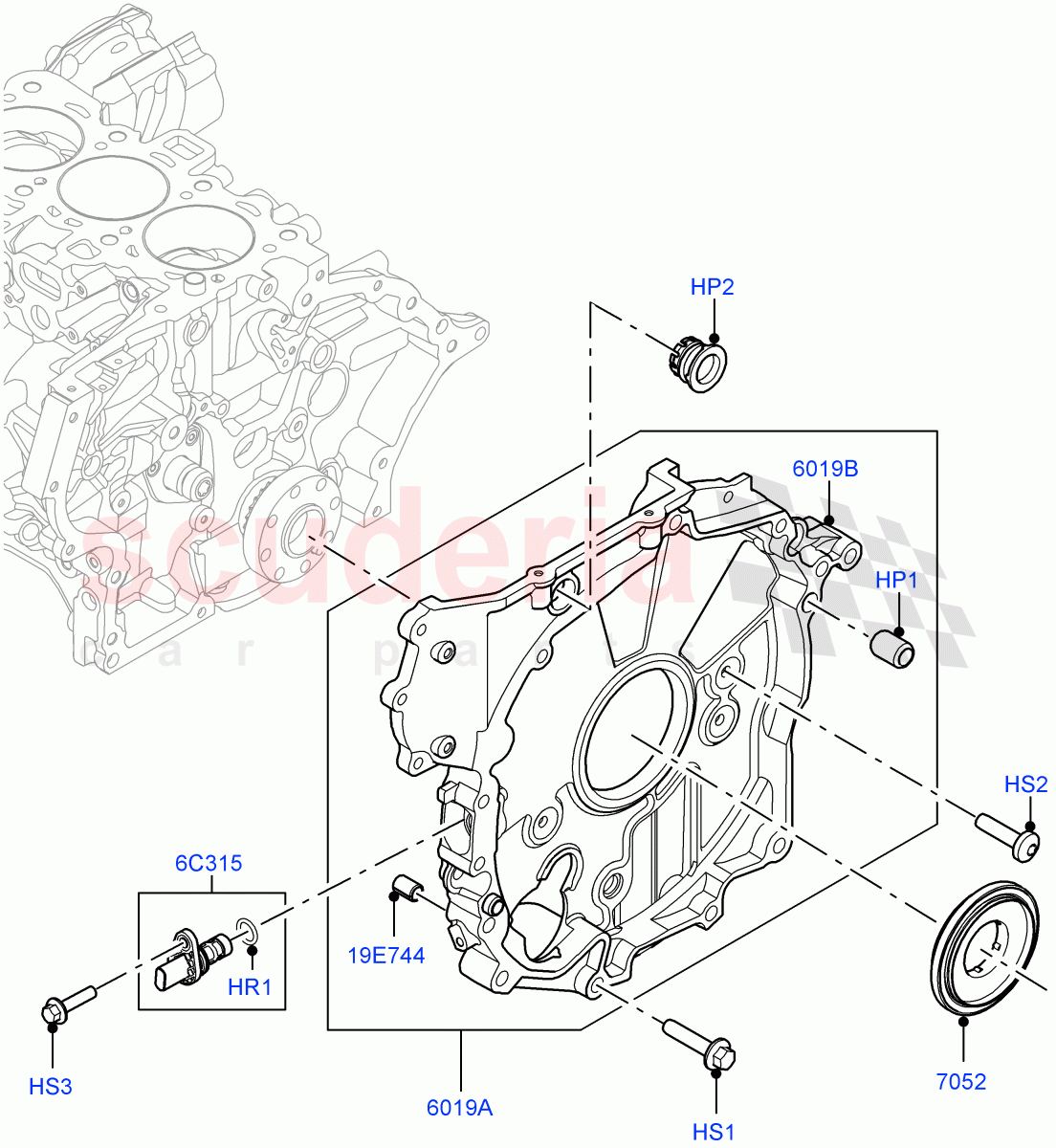 Timing Gear Covers (1.5L AJ20P3 Petrol High PHEV, Changsu (China), 1.5L AJ20P3 Petrol High) of Land Rover Land Rover Range Rover Evoque (2019+) [1.5 I3 Turbo Petrol AJ20P3]