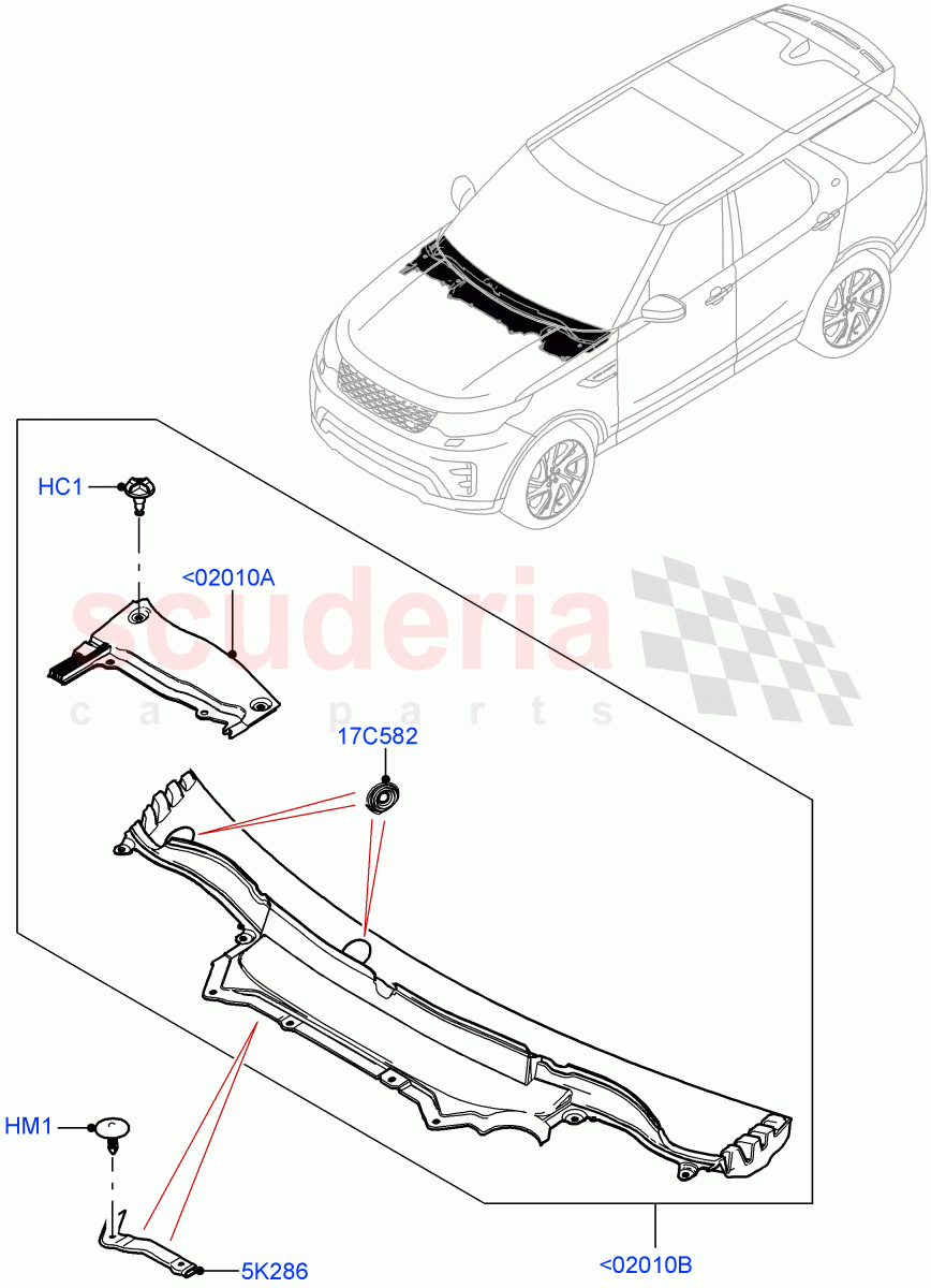 Cowl/Panel And Related Parts (Solihull Plant Build) ((V) FROMHA000001) of Land Rover Land Rover Discovery 5 (2017+) [3.0 Diesel 24V DOHC TC]