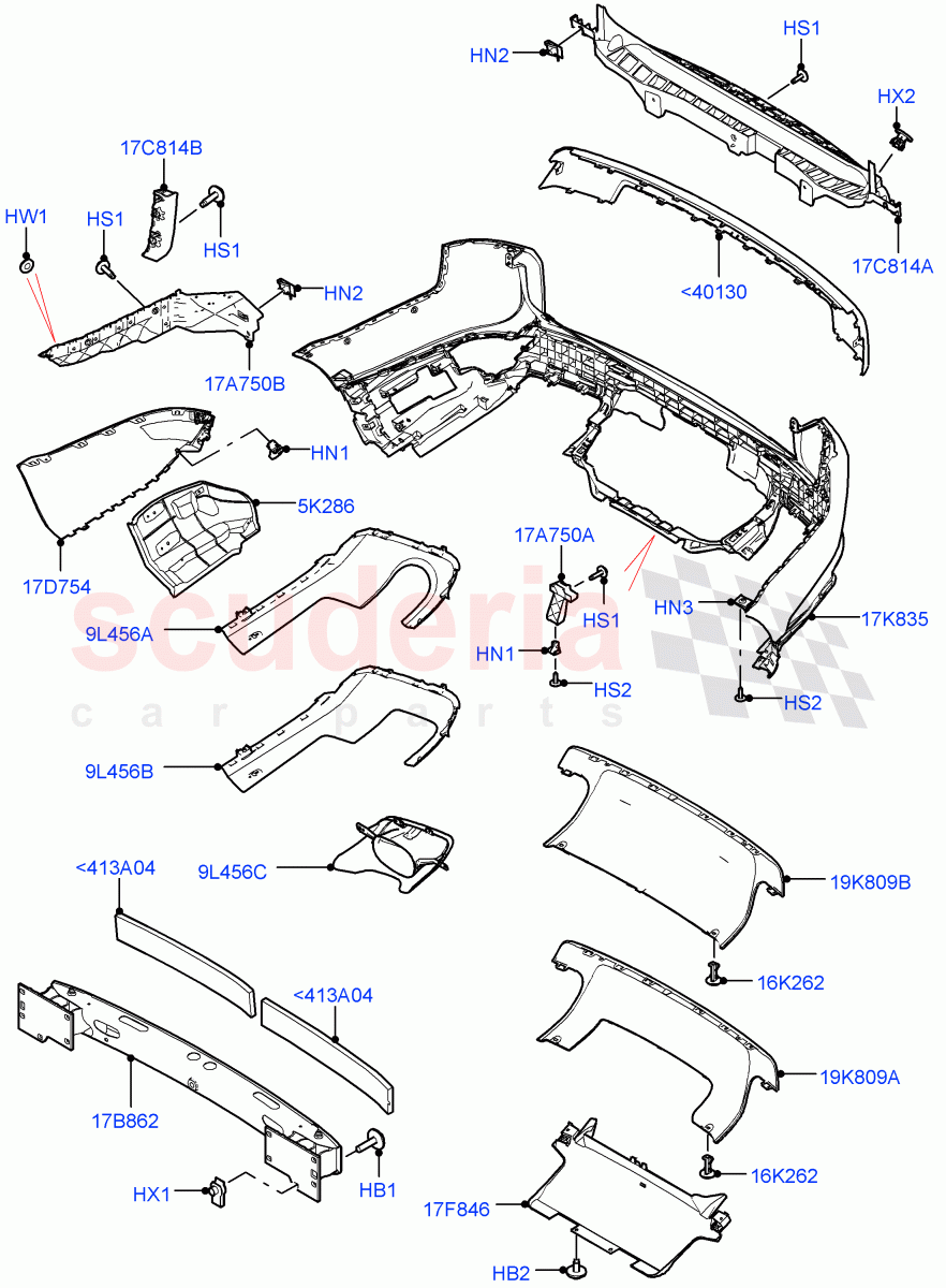 Rear Bumper (Version - Core, Non SVR) ((V) FROMJA000001) of Land Rover Land Rover Range Rover Sport (2014+) [2.0 Turbo Petrol AJ200P]