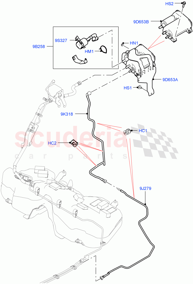 Fuel Lines (5.0L P AJ133 DOHC CDA S/C Enhanced, Pet Tank W/O Leak Det - Std Filter) ((V) FROMKA000001) of Land Rover Land Rover Range Rover Velar (2017+) [5.0 OHC SGDI SC V8 Petrol]