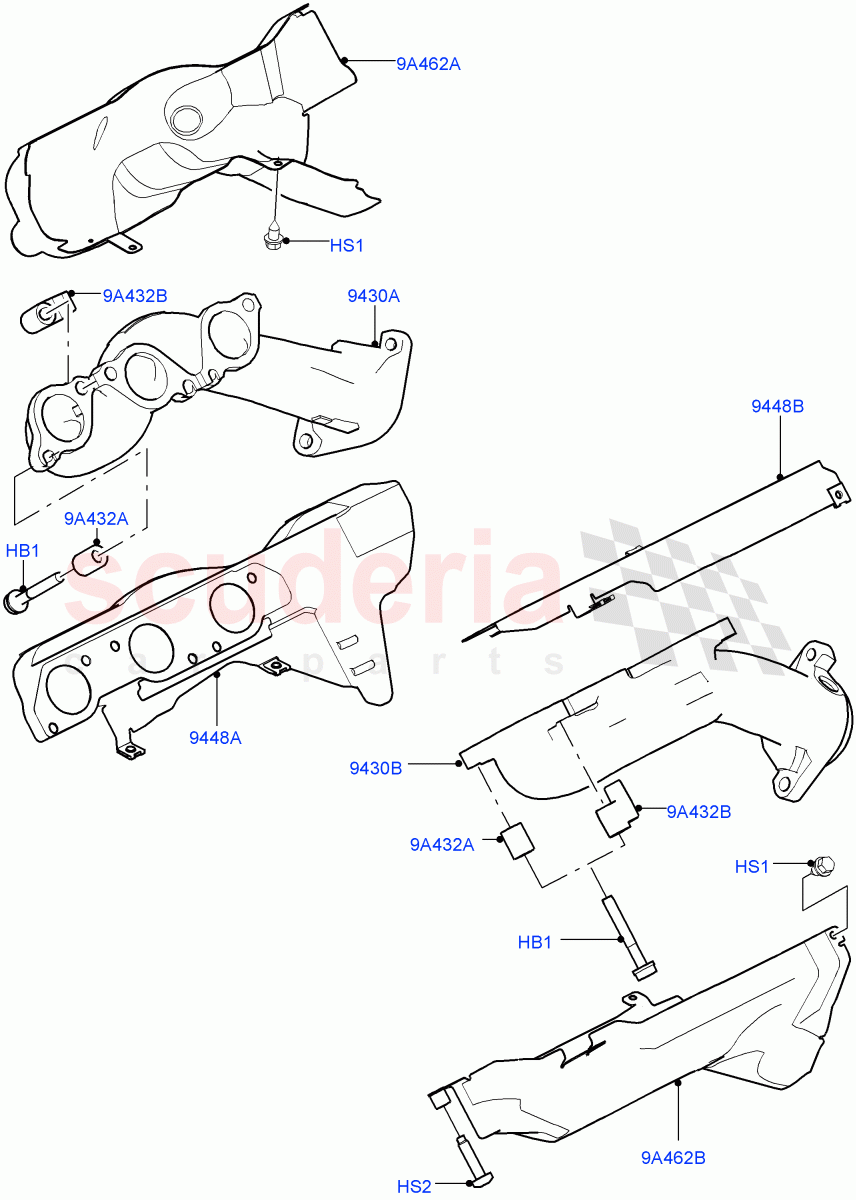 Exhaust Manifold (Solihull Plant Build) (3.0L DOHC GDI SC V6 PETROL, SULEV Requirements, ULEV II Requirements, EU2, Proconve L6 Emissions, Japan Requirements, EU6 Emissions, Stage V European Emissions, Euro Stage 4 Emissions) ((V) FROMEA000001) of Land Rover Land Rover Range Rover Sport (2014+) [3.0 DOHC GDI SC V6 Petrol]