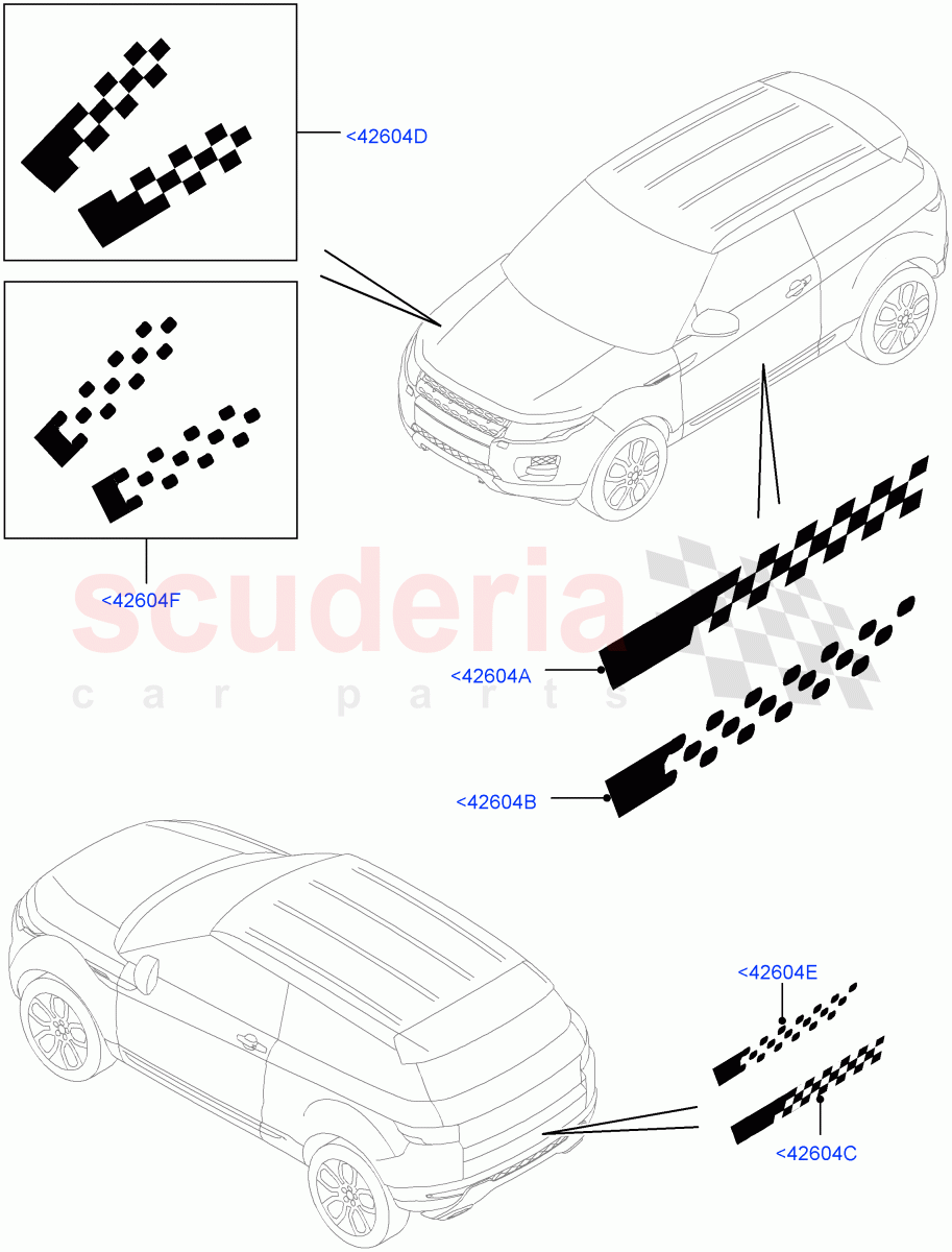 Exterior Body Styling Items (Decal Stripes, Accessory) (Halewood (UK), Itatiaia (Brazil)) ((V) FROMFH000001) of Land Rover Land Rover Range Rover Evoque (2012-2018) [2.2 Single Turbo Diesel]