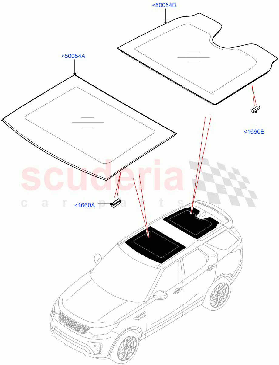 Sliding Roof Panel (Solihull Plant Build) (Roof Conv-Front And Rear Panoramic) ((V) FROMHA000001) of Land Rover Land Rover Discovery 5 (2017+) [2.0 Turbo Petrol AJ200P]