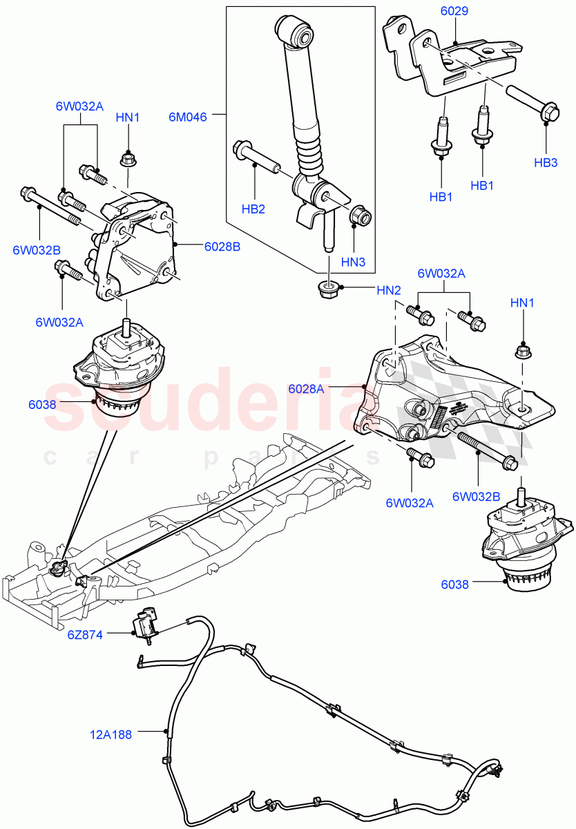 Engine Mounting (3.6L V8 32V DOHC EFi Diesel Lion) ((V) FROM7A000001, (V) TO9A999999) of Land Rover Land Rover Range Rover Sport (2005-2009) [4.4 AJ Petrol V8]