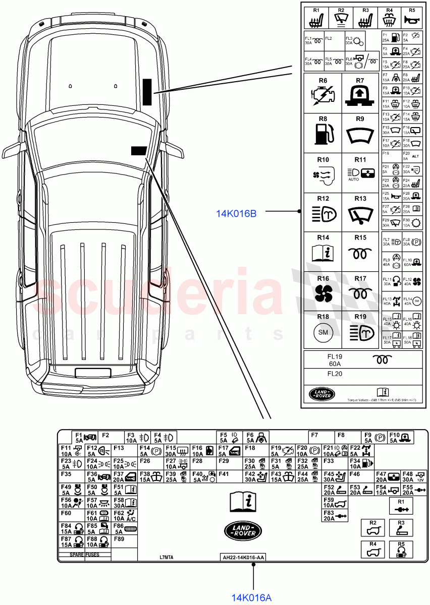 Labels (Fuse Box) ((V) FROMAA000001) of Land Rover Land Rover Range Rover Sport (2010-2013) [5.0 OHC SGDI NA V8 Petrol]