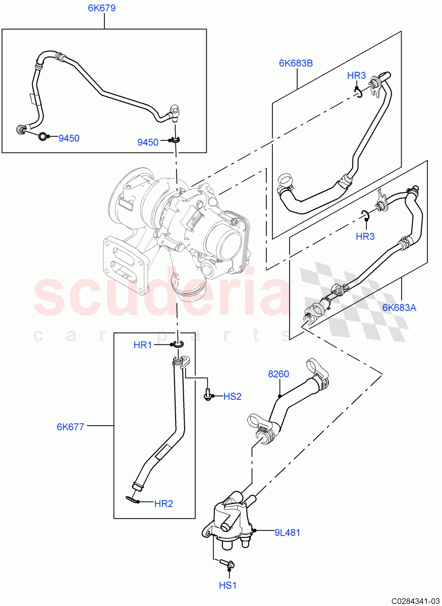 Turbocharger (Lubrication And Cooling) (2.0L I4 High DOHC AJ200 Petrol, Changsu (China), 2.0L I4 Mid DOHC AJ200 Petrol) of Land Rover Land Rover Range Rover Evoque (2012-2018) [2.0 Turbo Petrol AJ200P]
