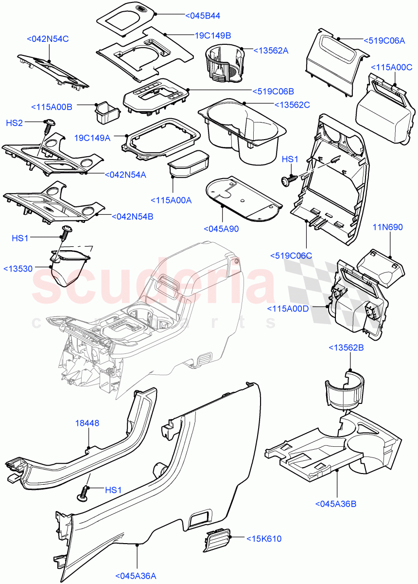 Console - Floor (For Carrier Assy, External Components) ((V) FROMAA000001) of Land Rover Land Rover Discovery 4 (2010-2016) [3.0 Diesel 24V DOHC TC]