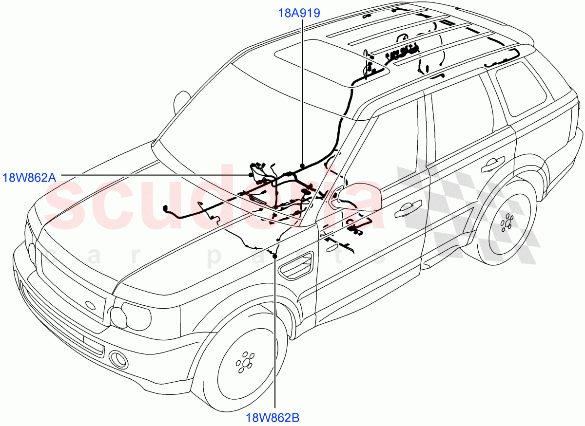 Electrical Wiring - Body And Rear (Audio/Navigation/Entertainment) ((V) FROM9A000001, (V) TO9A999999) of Land Rover Land Rover Range Rover Sport (2005-2009) [4.4 AJ Petrol V8]