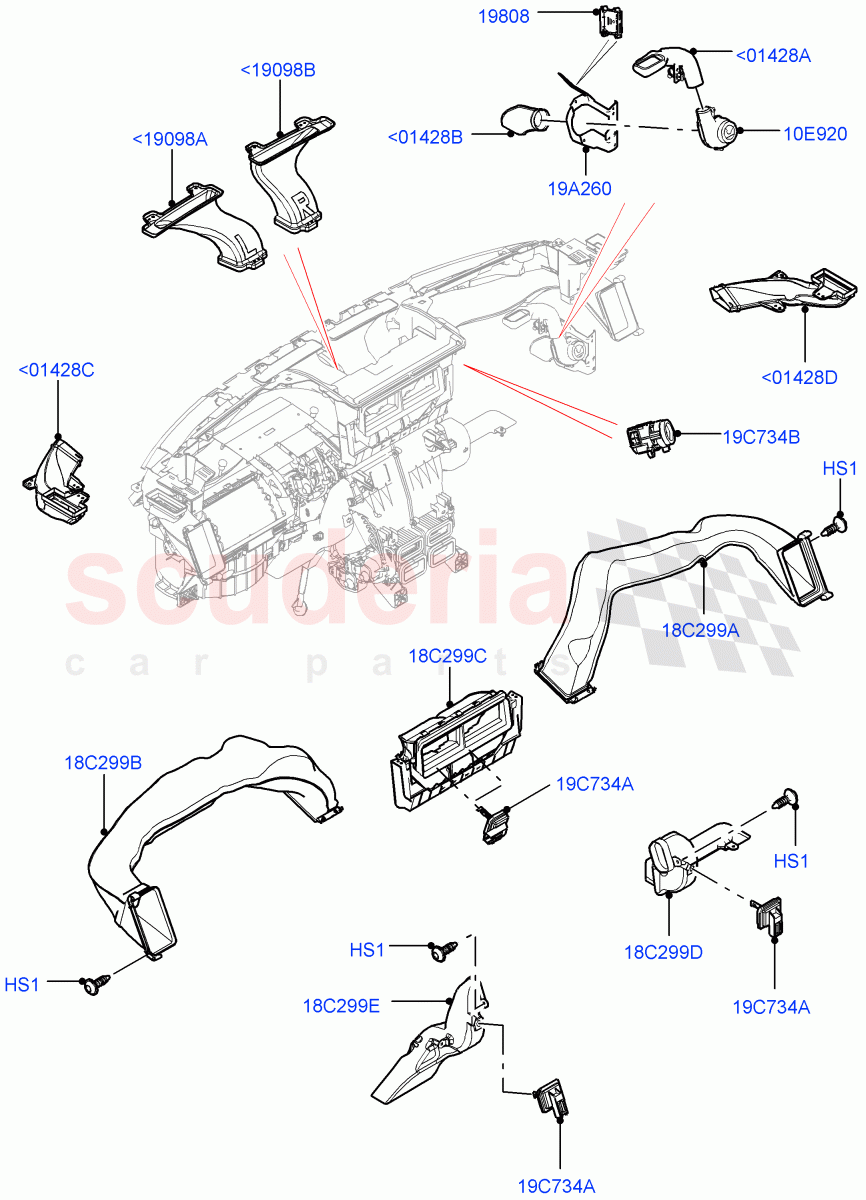 Air Vents, Louvres And Ducts (Internal Components, Solihull Plant Build, Instrument Panel) (Head Up Display) ((V) FROMHA000001) of Land Rover Land Rover Discovery 5 (2017+) [3.0 DOHC GDI SC V6 Petrol]