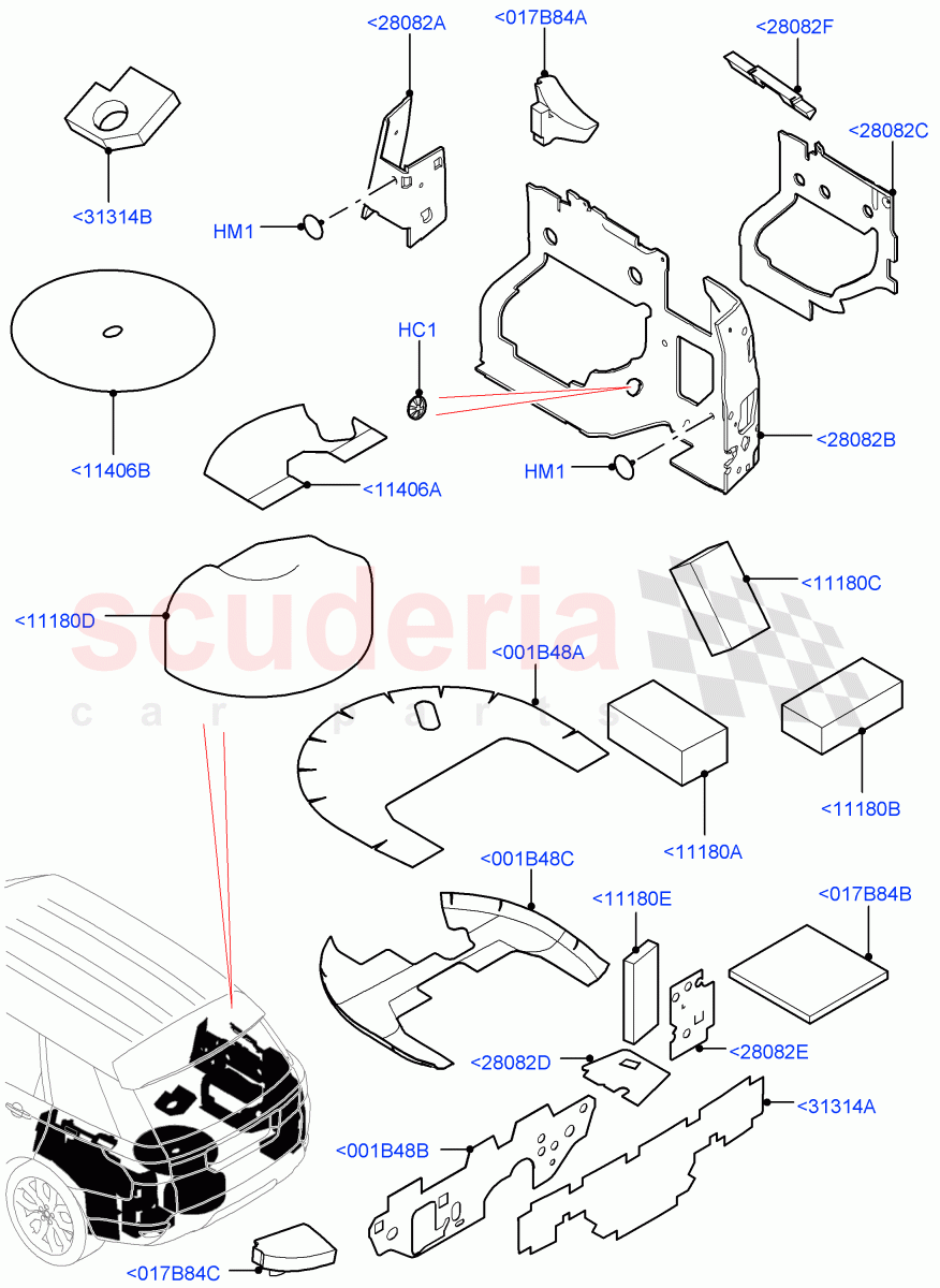 Insulators - Rear (Luggage Compartment) of Land Rover Land Rover Range Rover Sport (2014+) [3.0 I6 Turbo Diesel AJ20D6]