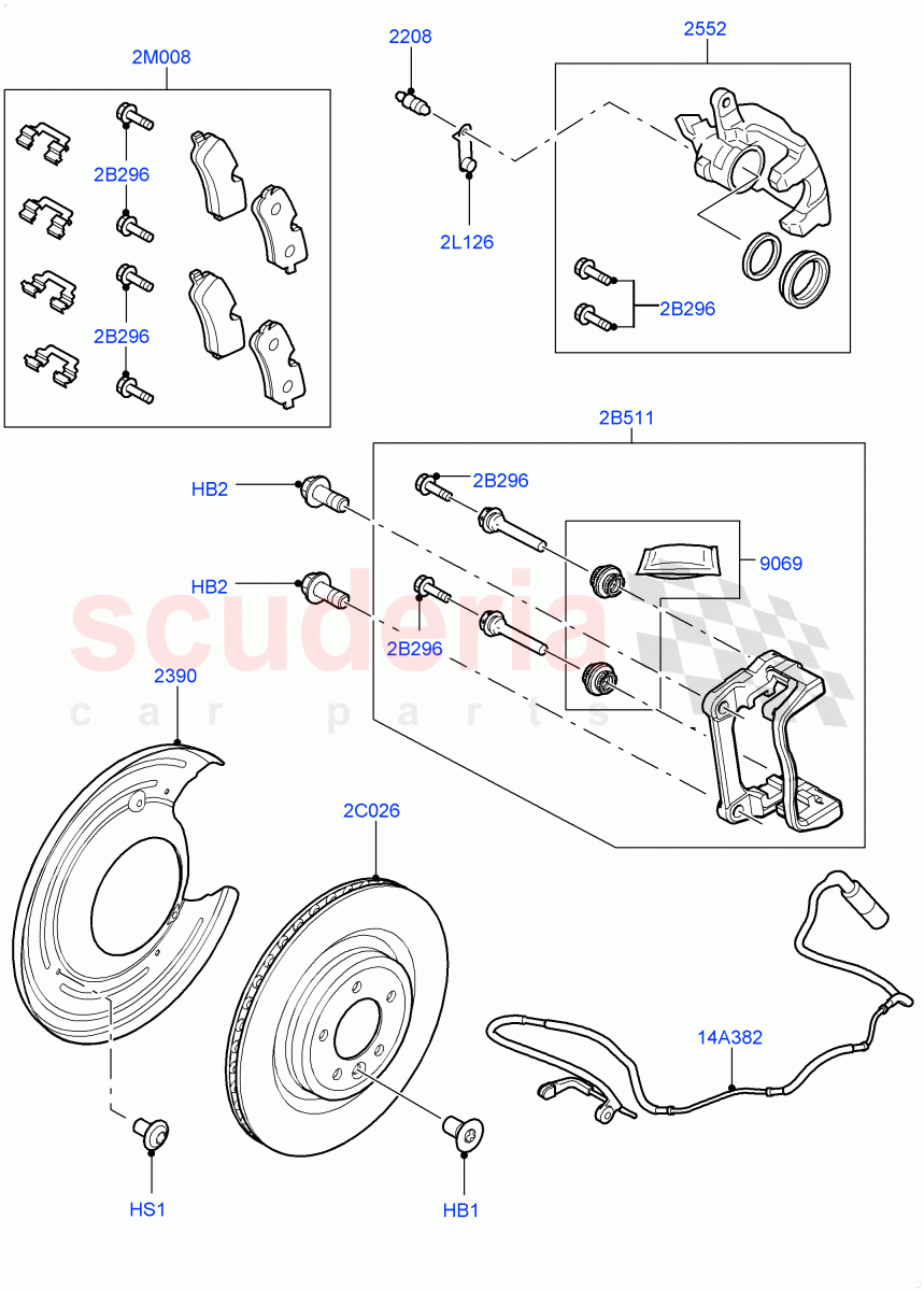 Rear Brake Discs And Calipers (3.0L DOHC GDI SC V6 PETROL, Engine Power Source - 380PS/450NM) ((V) TOFA999999) of Land Rover Land Rover Range Rover Sport (2014+) [5.0 OHC SGDI SC V8 Petrol]