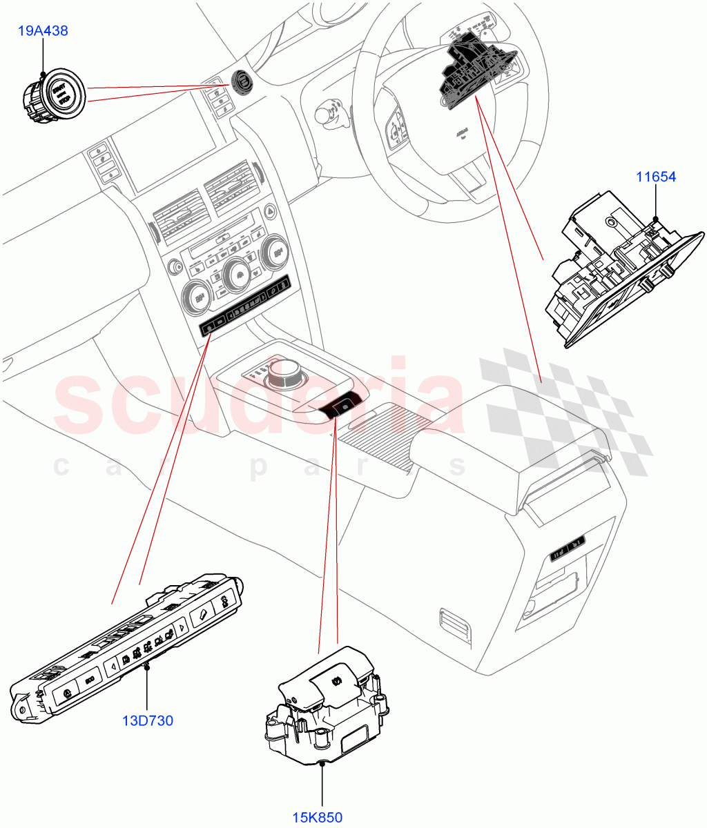 Switches (Facia And Console) (Halewood (UK)) ((V) TOKH999999) of Land Rover Land Rover Discovery Sport (2015+) [2.0 Turbo Petrol AJ200P]