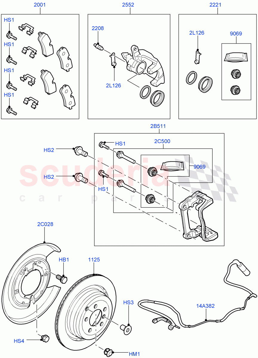 Rear Brake Discs And Calipers (3.6L V8 32V DOHC EFi Diesel Lion, 5.0L OHC SGDI NA V8 Petrol - AJ133) ((V) FROMAA000001, (V) TOBA333985) of Land Rover Land Rover Range Rover (2010-2012) [5.0 OHC SGDI NA V8 Petrol]
