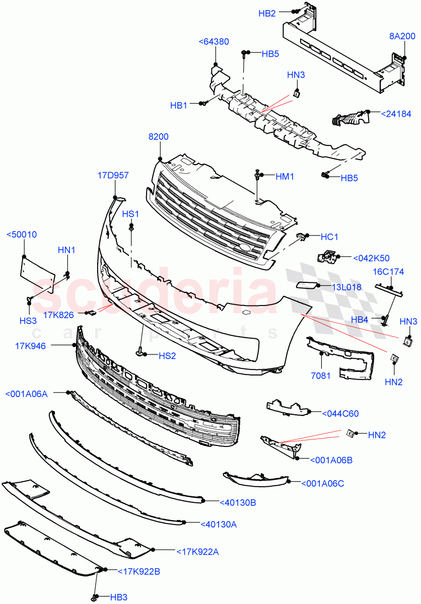 Radiator Grille And Front Bumper (Less SV Model Spec) of Land Rover Land Rover Range Rover (2022+) [3.0 I6 Turbo Diesel AJ20D6]