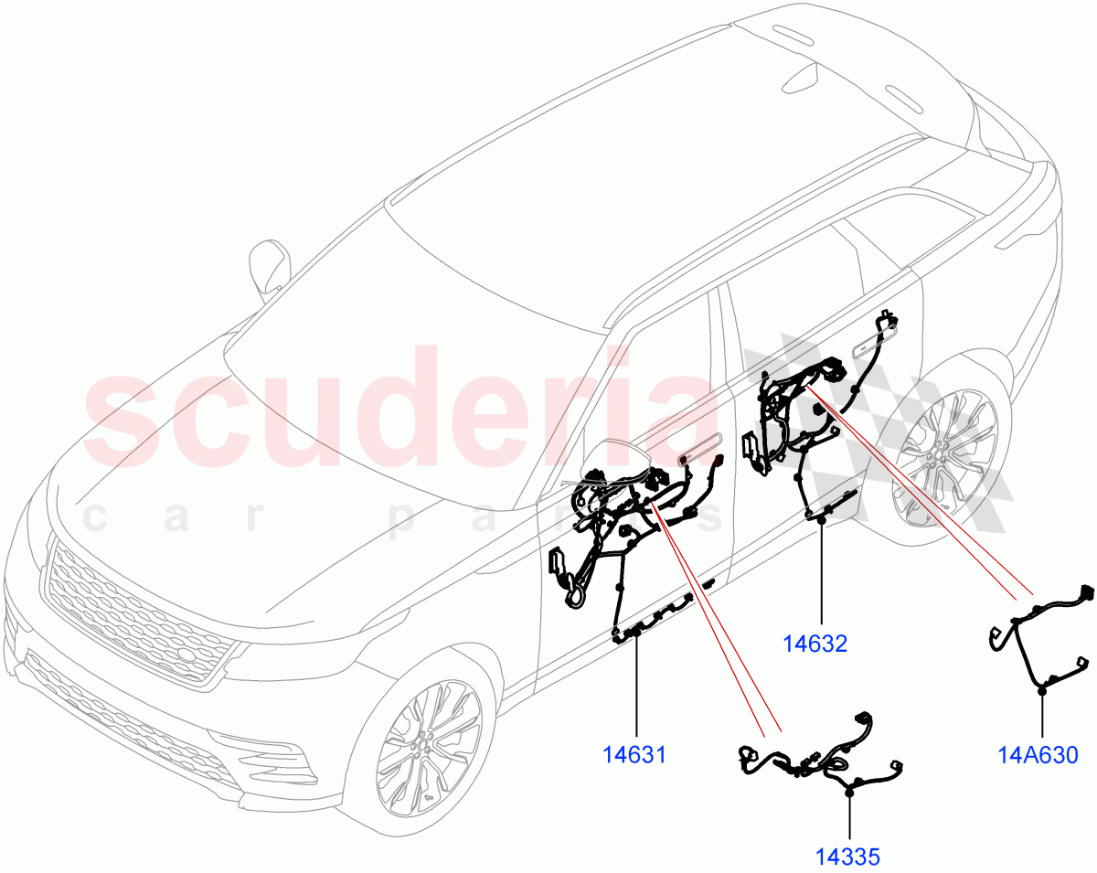 Electrical Wiring - Body And Rear (Front And Rear Doors) ((V) FROMMA000001) of Land Rover Land Rover Range Rover Velar (2017+) [2.0 Turbo Petrol AJ200P]