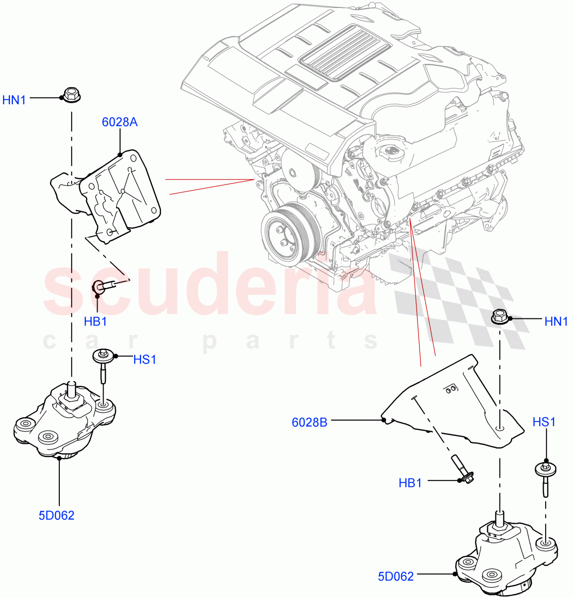 Engine Mounting (Solihull Plant Build) (3.0L DOHC GDI SC V6 PETROL) ((V) FROMHA000001) of Land Rover Land Rover Discovery 5 (2017+) [3.0 I6 Turbo Diesel AJ20D6]
