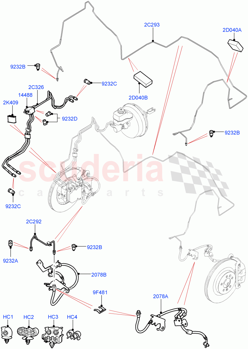 Front Brake Pipes (Solihull Plant Build) (RHD) ((V) FROMHA000001) of Land Rover Land Rover Discovery 5 (2017+) [3.0 I6 Turbo Petrol AJ20P6]