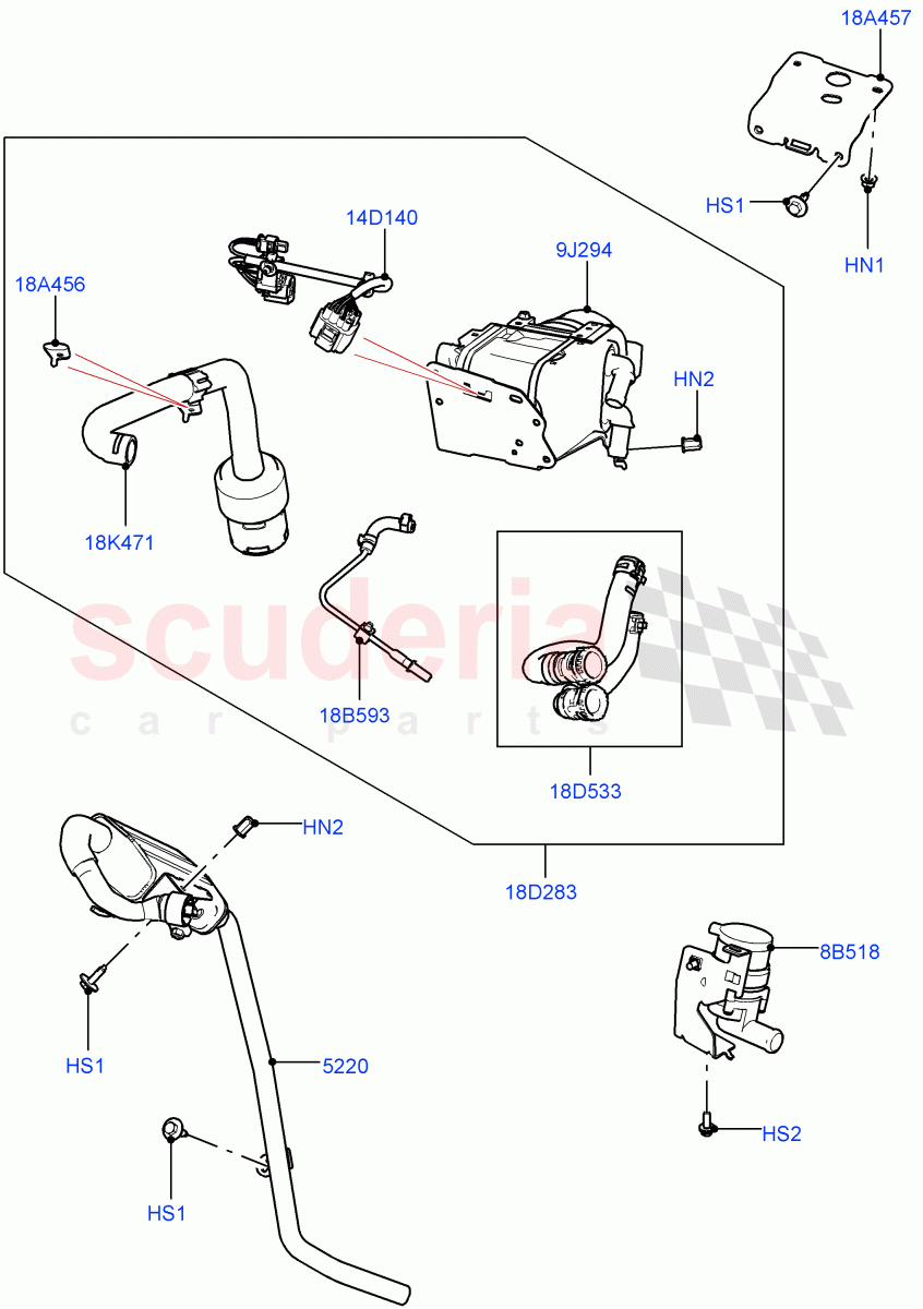 Auxiliary Fuel Fired Pre-Heater (Heater Components, External Components) (Itatiaia (Brazil), Fuel Heater W/Pk Heat With Remote, Fuel Fired Heater With Park Heat, With Fuel Fired Heater) of Land Rover Land Rover Range Rover Evoque (2019+) [1.5 I3 Turbo Petrol AJ20P3]